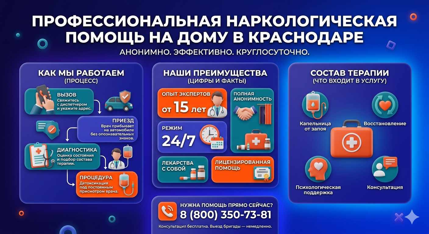 Инфографика о принципах лечения алкоголизма на дому в Александровск-Сахалинском: этапы вызова нарколога, преимущества анонимной детоксикации и состав медицинской помощи.